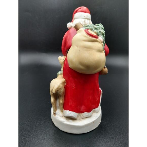 Santa Claus Vintage Porcelain Figure Deer Sack 5.25” Tall Christmas Holiday Deco - Picture 4 of 10